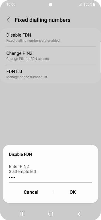 Key in your PIN2 and press OK. The default PIN2 is 0000.