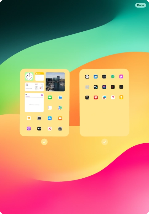 Press the fields below the required home screens to select or deselect them.