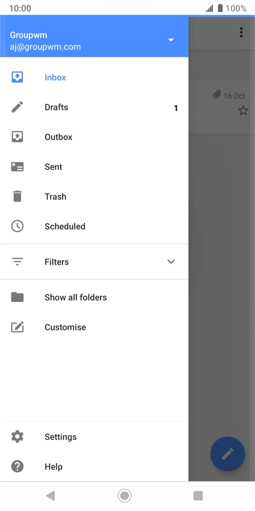 Press the email account drop down list.