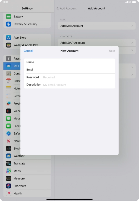 Press Password and key in the password for your email account.