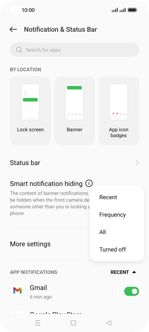 Press the required setting.