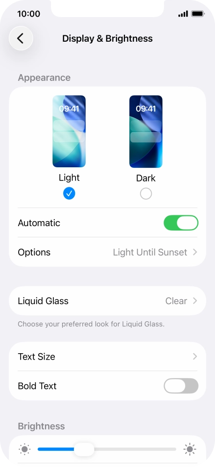 If you turn on the function, press Options and follow the instructions on the screen to select the required period of time for Dark Mode.