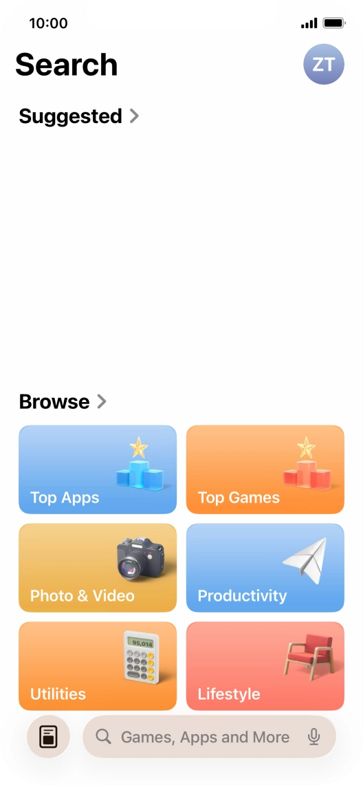 Press the search field and key in the name or subject of the required app.