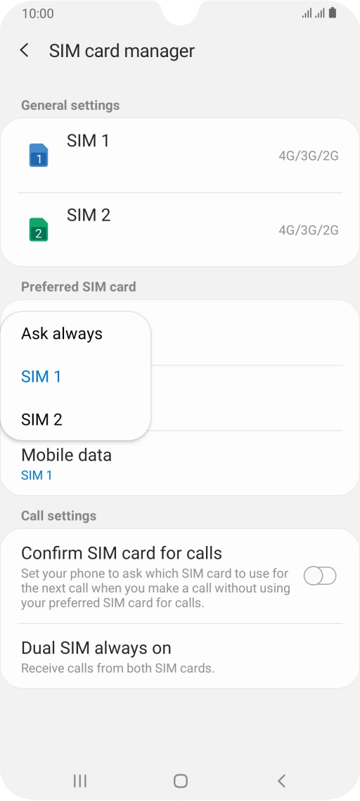 Press the required setting.