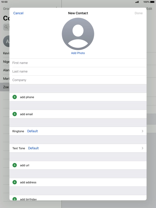 Press First name and key in the first name.