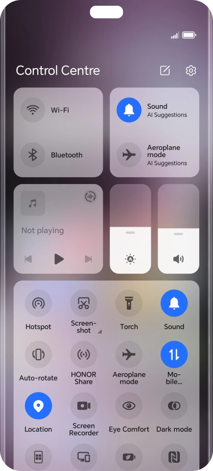 Press the mobile data icon to turn the function on or off.