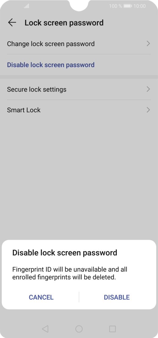 Key in the current phone lock code and press DISABLE.