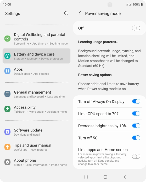 Press the indicators next to the required settings.