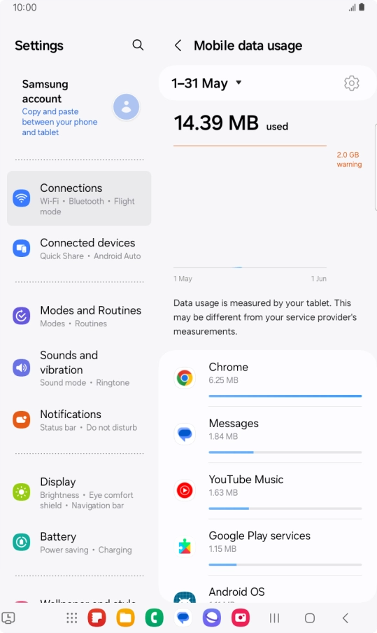The data usage for each application is displayed below the name of the application.
