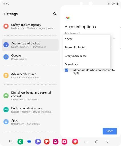 Press the required setting.