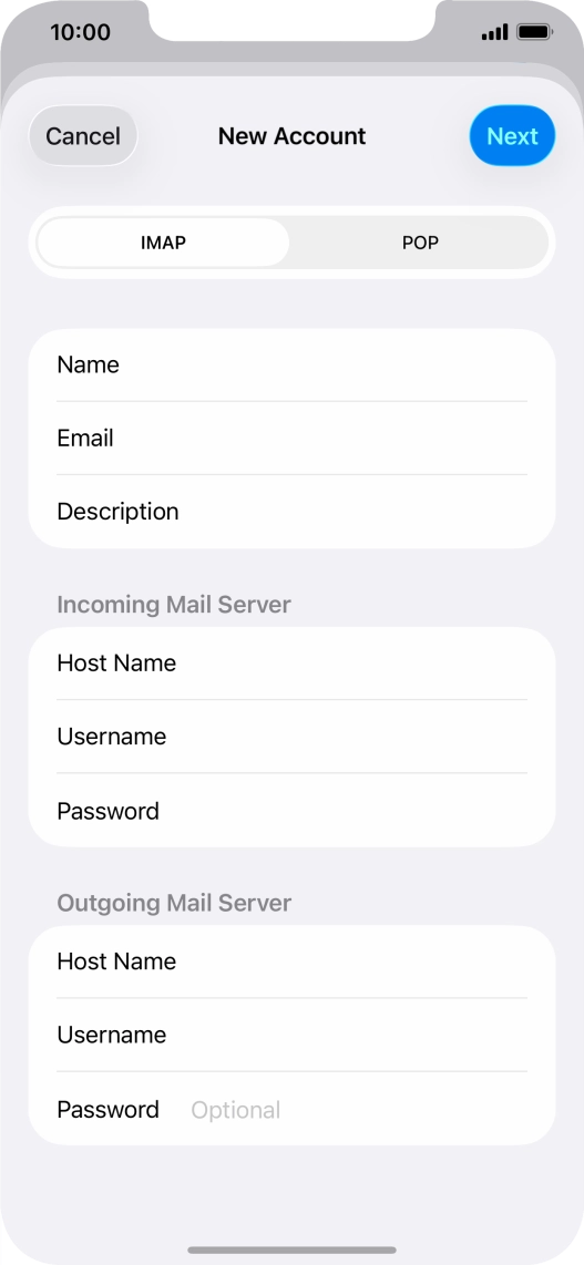 Press Password and key in the password for your email account.