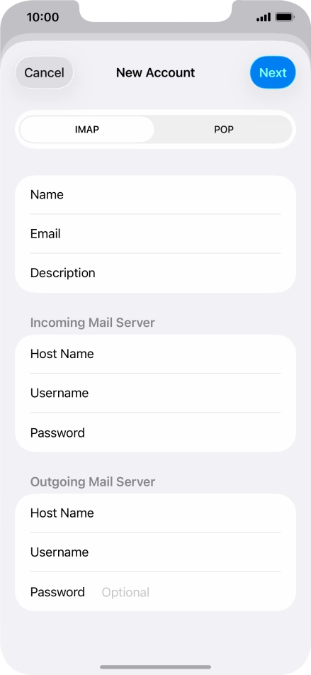 Press Password and key in the password for your email account.