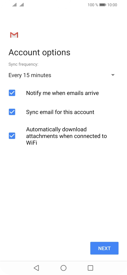If this screen is displayed, you email account has been recognised and set up automatically. Follow the instructions on the screen to key in more information and finish setting up your phone.