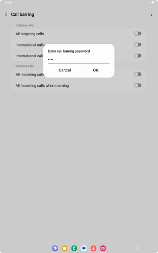 Key in your barring password and press OK.