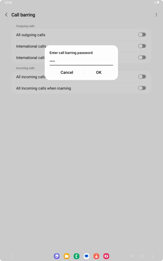 Key in your barring password and press OK.
