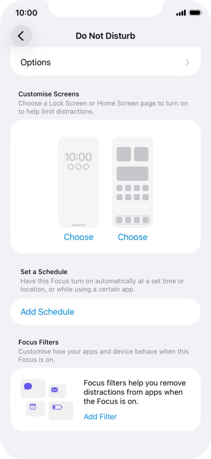Press Add Schedule and follow the instructions on the screen to select settings for automatic activation of Do Not Disturb.