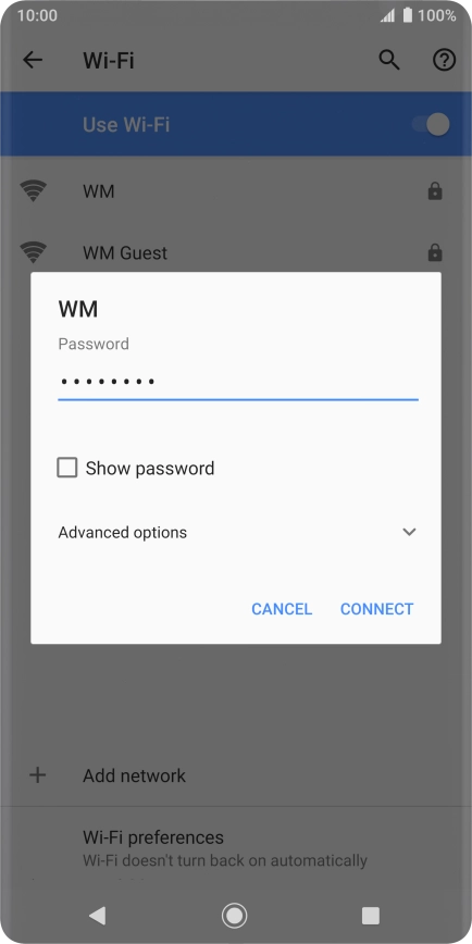Key in the password for the Wi-Fi network and press CONNECT.