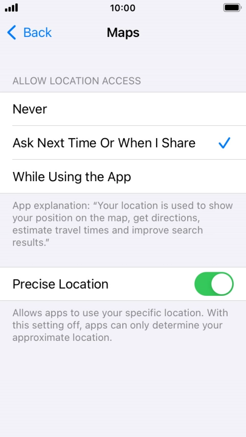 Press the required setting to turn the function on or off.