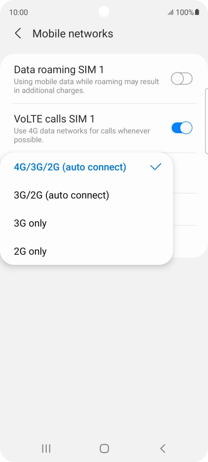 Press the required network mode.