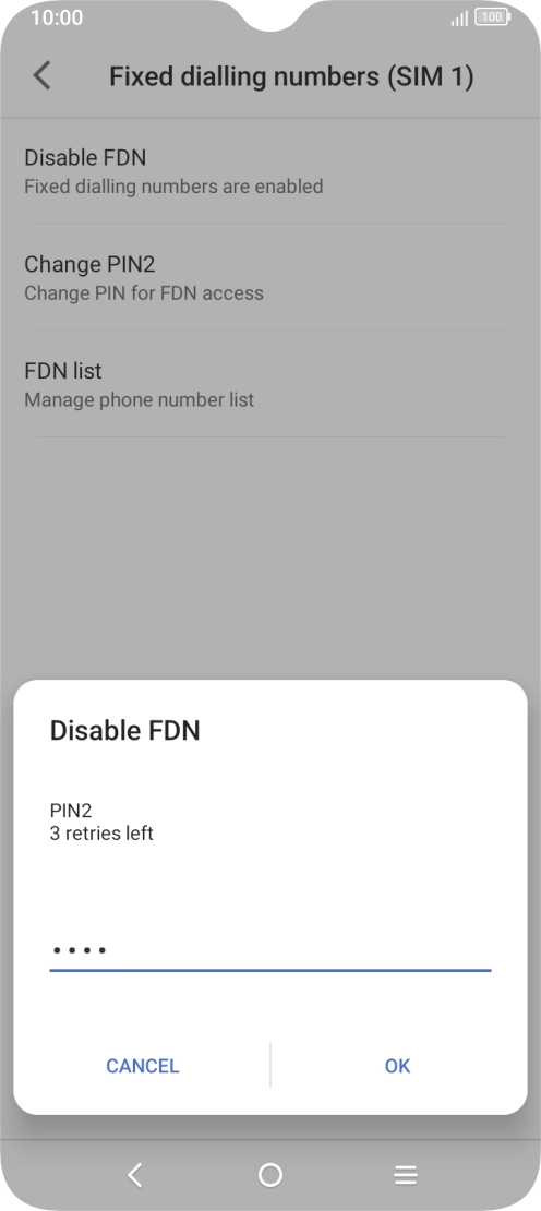 Key in your PIN2 and press OK. The default PIN2 is 0000.
