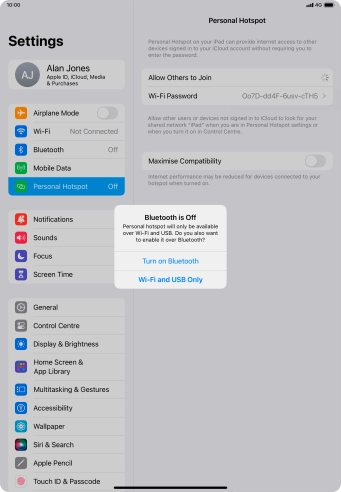 If Wi-Fi is turned on, press Wi-Fi and USB Only.