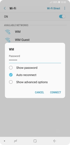 Key in the password for the Wi-Fi network and press CONNECT.