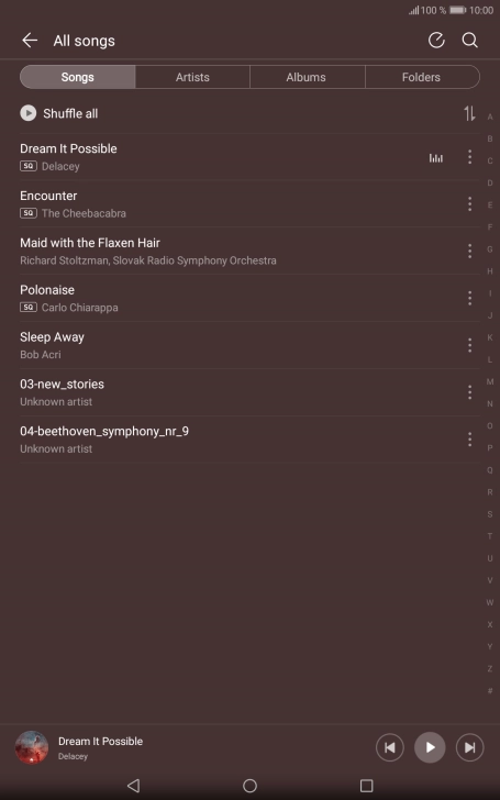 Press the required category and go to the required audio file.