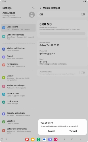 If Wi-Fi is turned on, press Turn off.