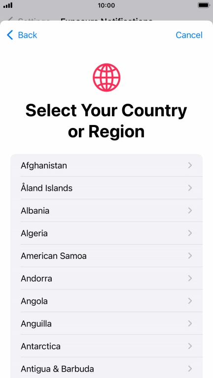 Press the required country.