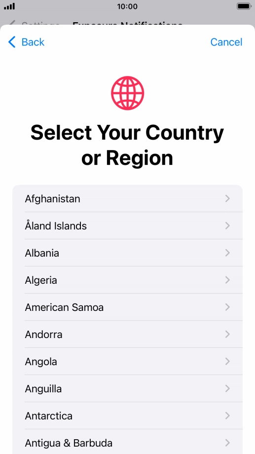 Press the required country.