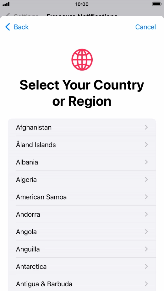 Press the required country.