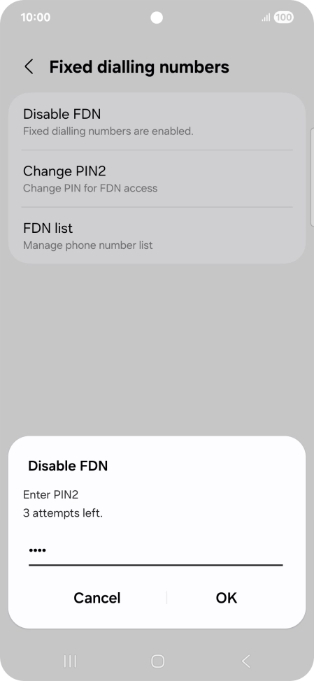 Key in your PIN2 and press OK. The default PIN2 is 0000.