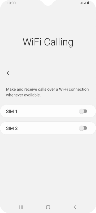 Press the indicator next to the required SIM to turn the function on or off.