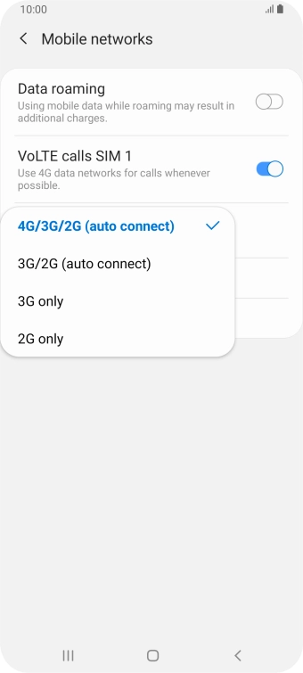 Press the required network mode.