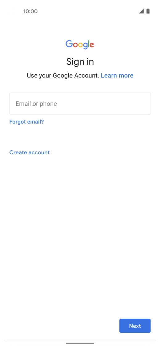 If you don't have a Google account, press Create account and follow the instructions on the screen to create an account.