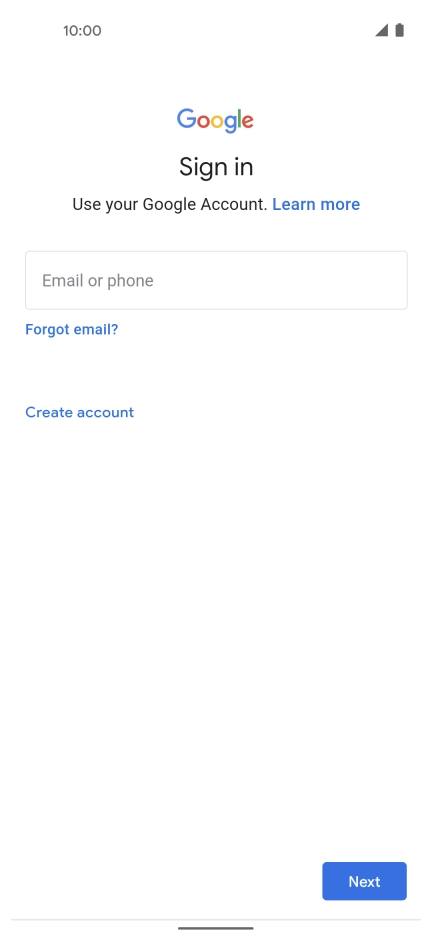 If you don't have a Google account, press Create account and follow the instructions on the screen to create an account.