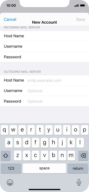 Press Host Name and key in the name of your email provider's outgoing server.