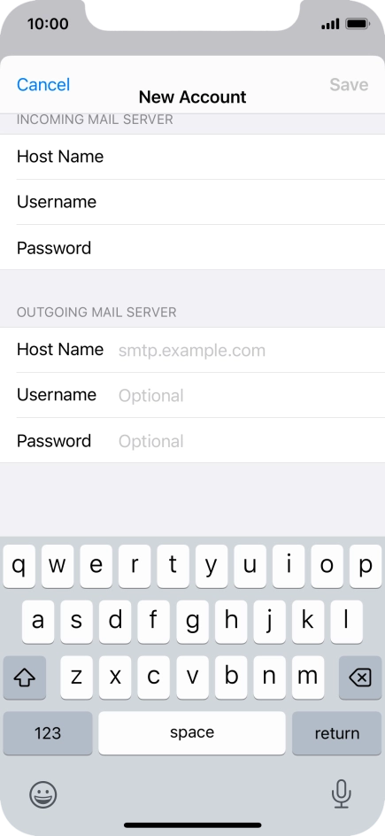 Press Host Name and key in the name of your email provider's outgoing server.