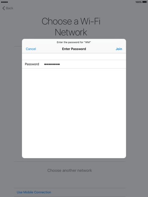 Key in the password for the Wi-Fi network and press Join.