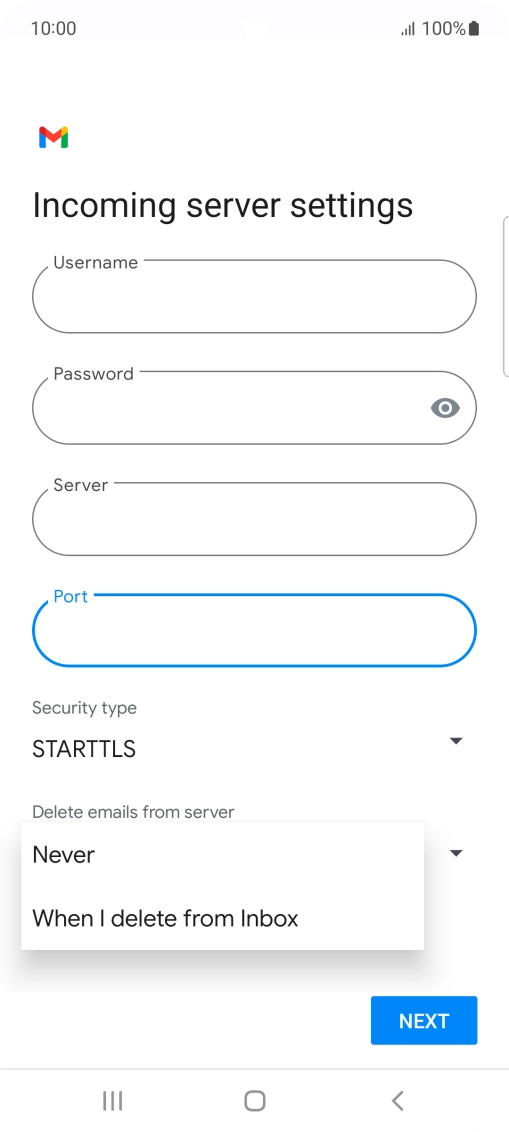 Press Never to keep email on the server when you delete them on your phone.