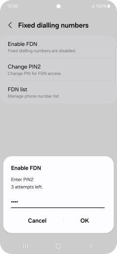 Key in your PIN2 and press OK. The default PIN2 is 0000.