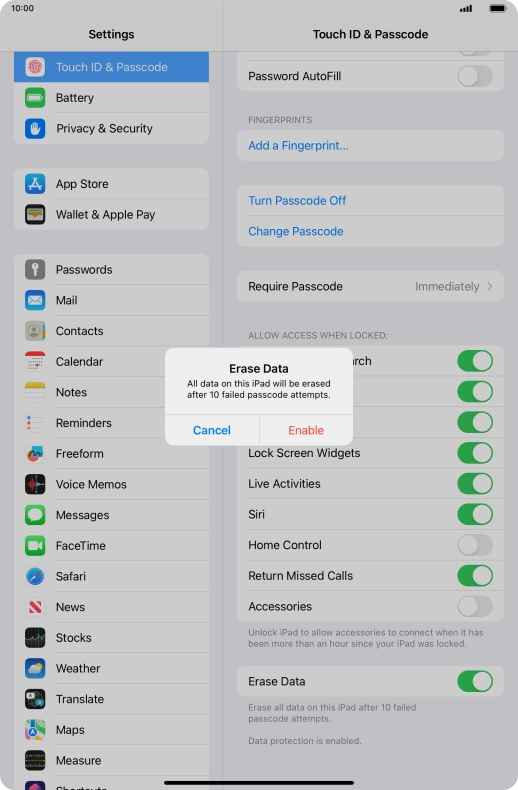 If you turn on the function, press Enable.