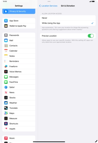 Press the required setting to turn the function on or off.