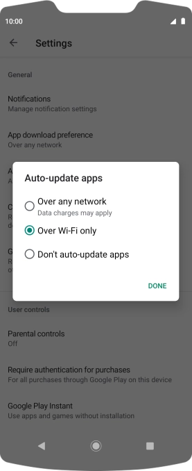 To turn on automatic update of apps using mobile network, press Over any network.