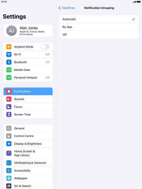 Press the required setting.