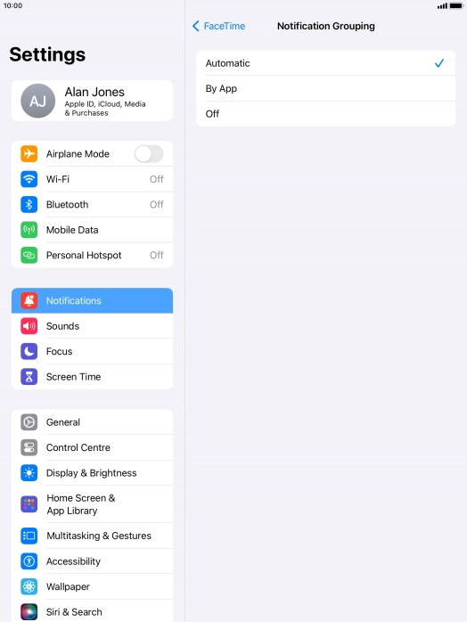 Press the required setting.