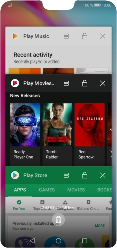 To end one running application, slide your finger right on the required application.
