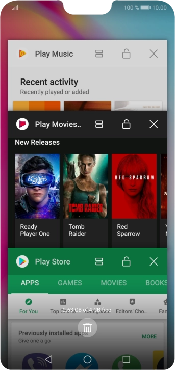 To end one running application, slide your finger right on the required application.