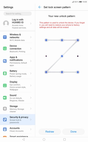 Slide your finger across the screen to connect at least four points twice and press Done.
