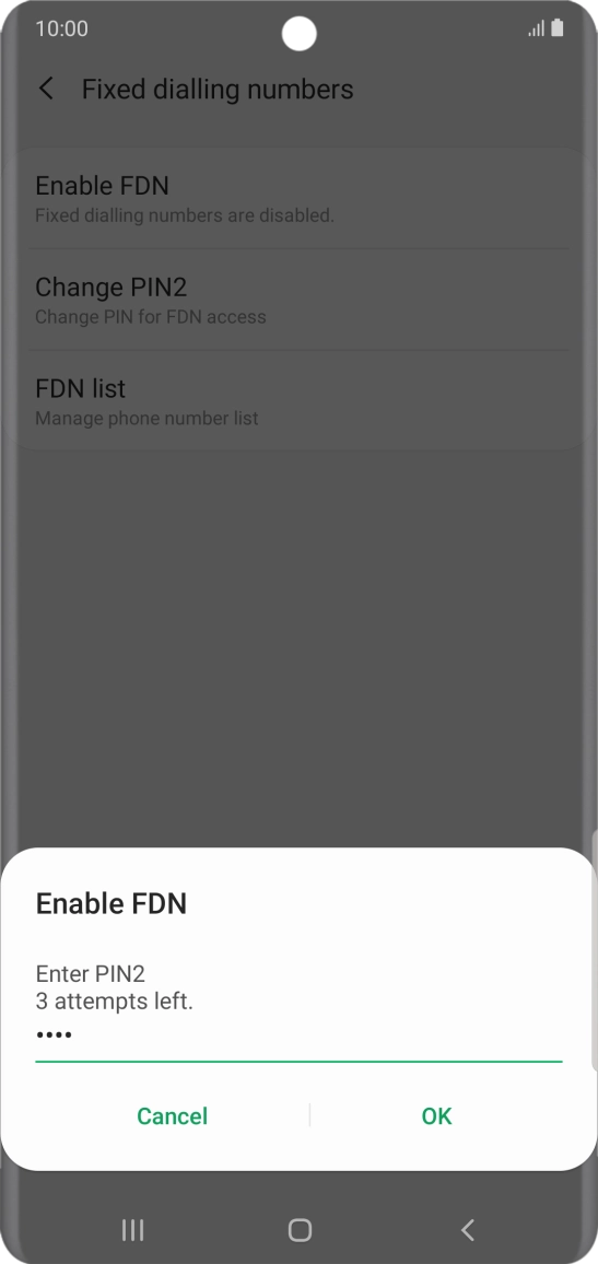 Key in your PIN2 and press OK. The default PIN2 is 0000.